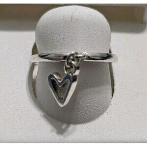 Sterling Silver Dangle Heart Ring 925 Size 6.5